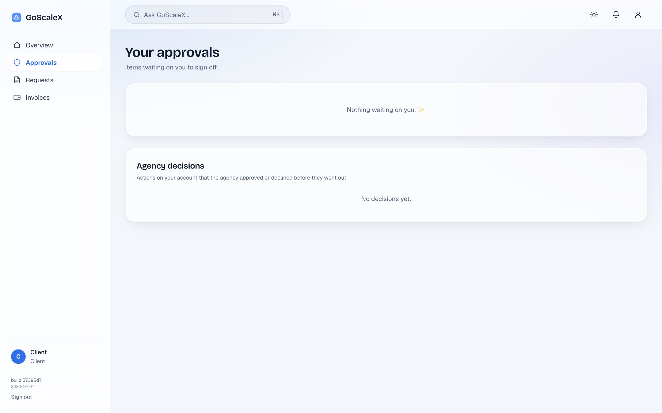 A client's approval page with the deliverable and comments